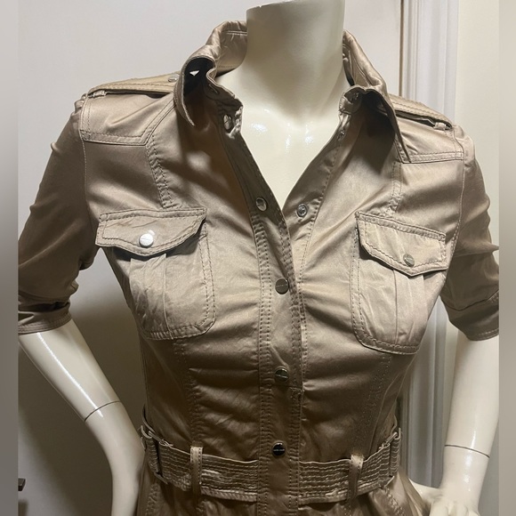 Karen Millen Satin Safari Dress, Gold Beige - Picture 4 of 12